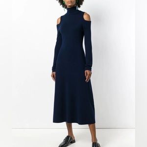 Gabriela Hearst navy blue knit midi dress with cold shoulder cut outs